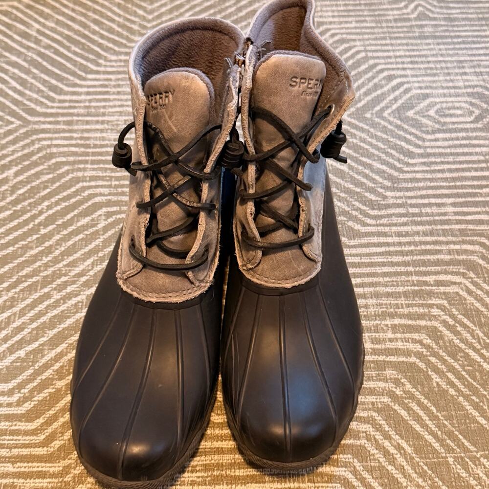 Sperry Saltwater Duck Boots Gray Leather Waterproof Fleece Women’s Size 10